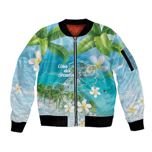 Afro Haiti Cotes des Arcadins Sleeve Zip Bomber Jacket Ayiti Map With Royal Palm Plumeria - African Pride