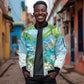 Afro Haiti Cotes des Arcadins Sleeve Zip Bomber Jacket Ayiti Map With Royal Palm Plumeria - African Pride