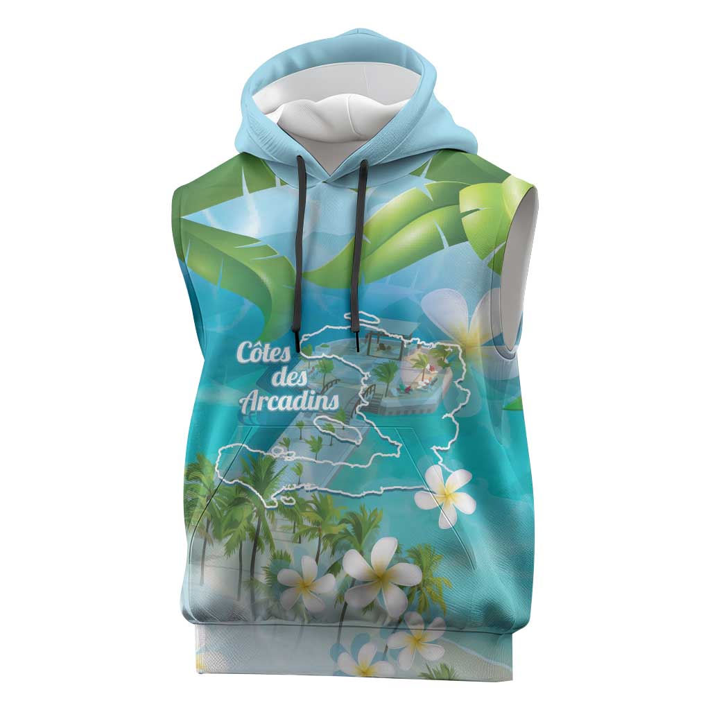 Afro Haiti Cotes des Arcadins Sleeveless Hoodie Ayiti Map With Royal Palm Plumeria - African Pride
