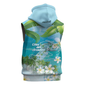 Afro Haiti Cotes des Arcadins Sleeveless Hoodie Ayiti Map With Royal Palm Plumeria - African Pride