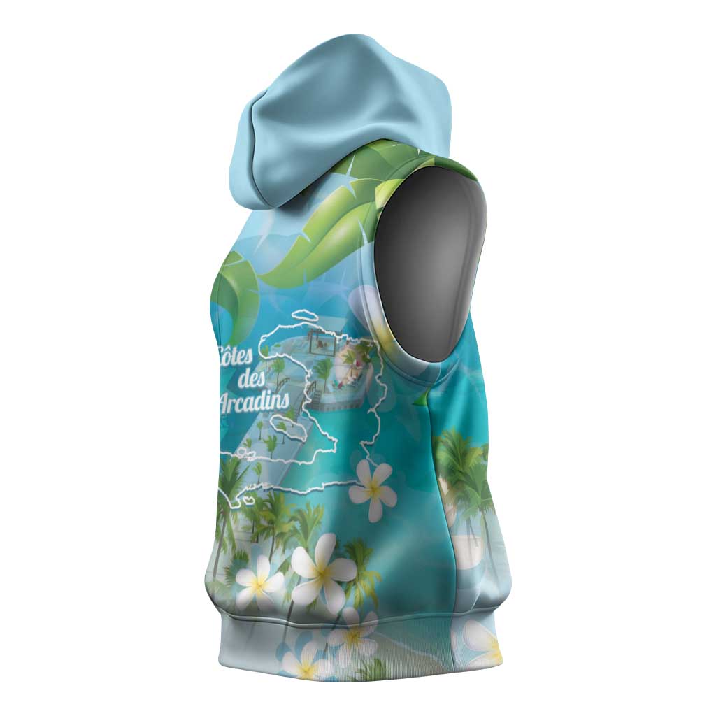 Afro Haiti Cotes des Arcadins Sleeveless Hoodie Ayiti Map With Royal Palm Plumeria - African Pride