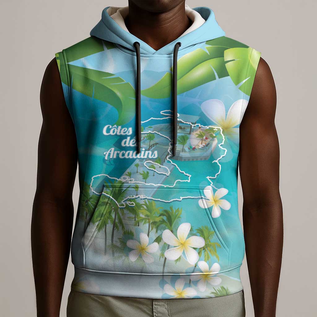 Afro Haiti Cotes des Arcadins Sleeveless Hoodie Ayiti Map With Royal Palm Plumeria - African Pride