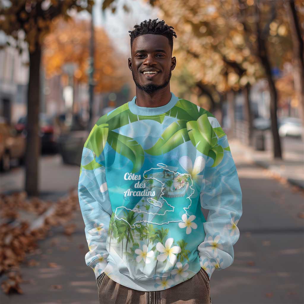 Afro Haiti Cotes des Arcadins Sweatshirt Ayiti Map With Royal Palm Plumeria - African Pride