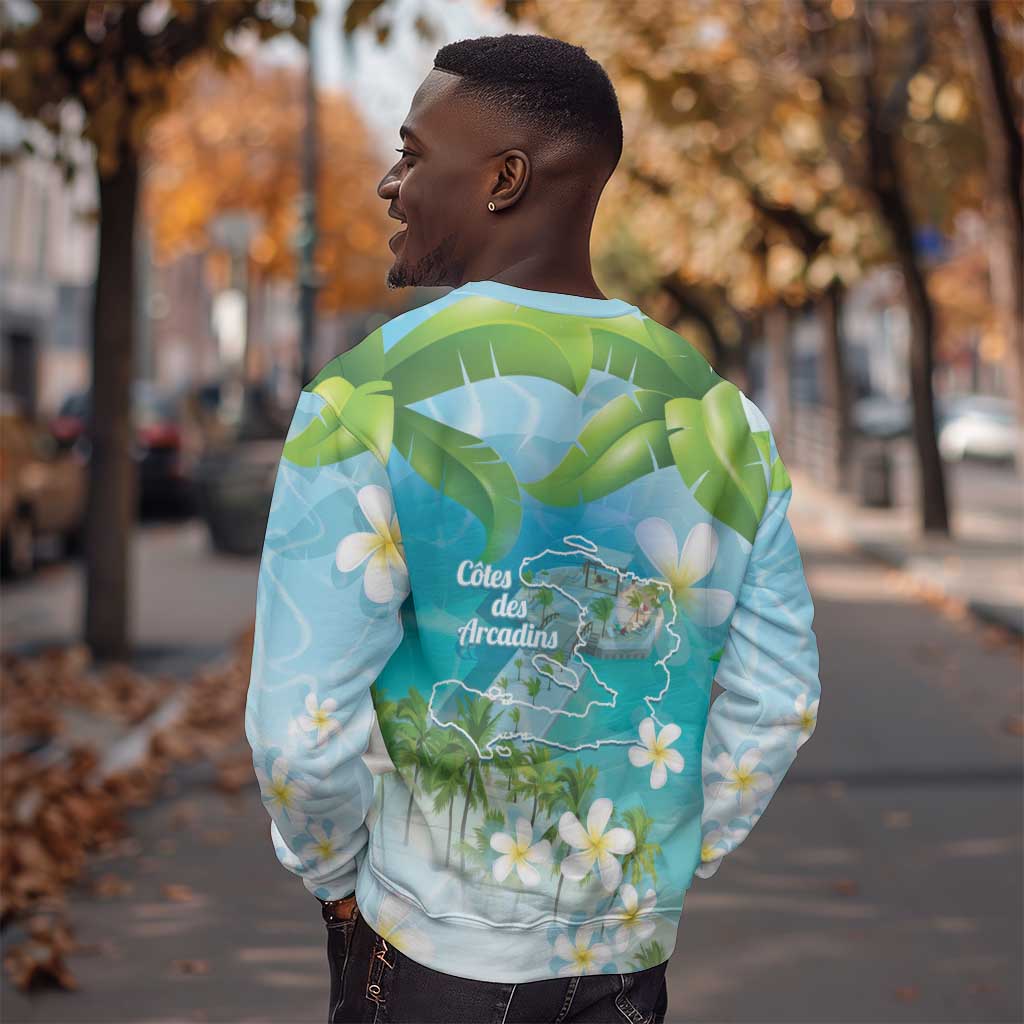 Afro Haiti Cotes des Arcadins Sweatshirt Ayiti Map With Royal Palm Plumeria - African Pride