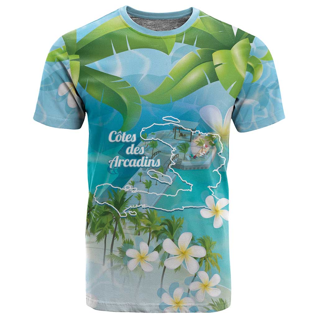 Afro Haiti Cotes des Arcadins T shirt Ayiti Map With Royal Palm Plumeria - African Pride