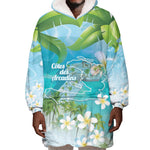 Afro Haiti Cotes des Arcadins Wearable Blanket Hoodie Ayiti Map With Royal Palm Plumeria - African Pride