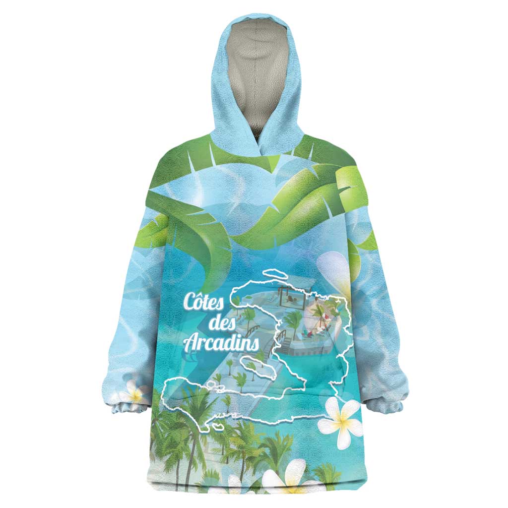 Afro Haiti Cotes des Arcadins Wearable Blanket Hoodie Ayiti Map With Royal Palm Plumeria - African Pride
