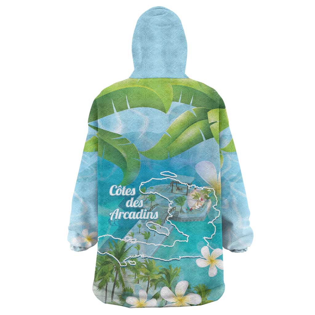 Afro Haiti Cotes des Arcadins Wearable Blanket Hoodie Ayiti Map With Royal Palm Plumeria - African Pride