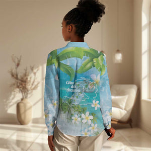 Afro Haiti Cotes des Arcadins Women Casual Shirt Ayiti Map With Royal Palm Plumeria - African Pride