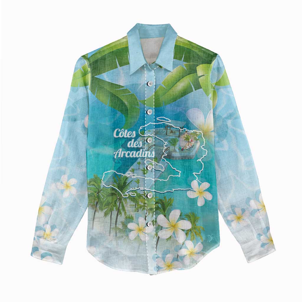 Afro Haiti Cotes des Arcadins Women Casual Shirt Ayiti Map With Royal Palm Plumeria - African Pride