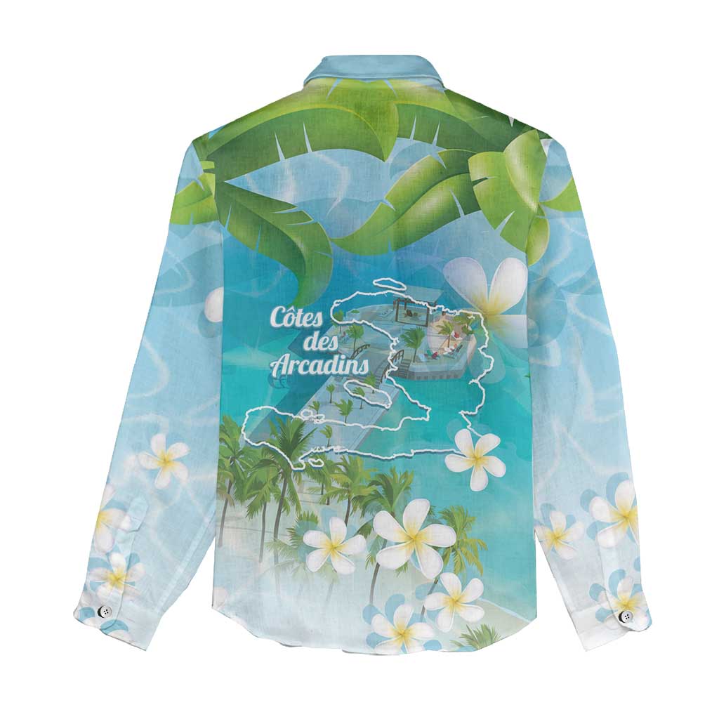 Afro Haiti Cotes des Arcadins Women Casual Shirt Ayiti Map With Royal Palm Plumeria - African Pride