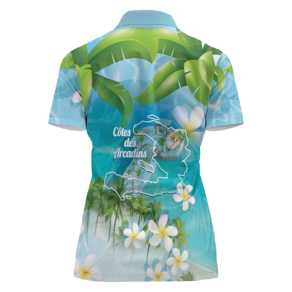 Afro Haiti Cotes des Arcadins Women Polo Shirt Ayiti Map With Royal Palm Plumeria - African Pride