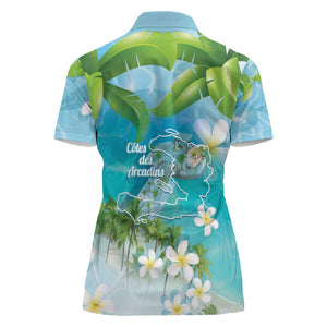 Afro Haiti Cotes des Arcadins Women Polo Shirt Ayiti Map With Royal Palm Plumeria - African Pride