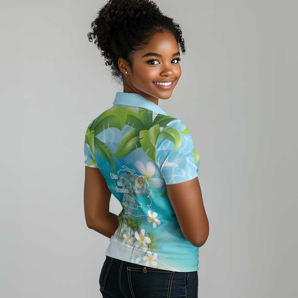 Afro Haiti Cotes des Arcadins Women Polo Shirt Ayiti Map With Royal Palm Plumeria - African Pride