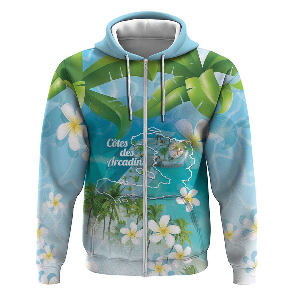 Afro Haiti Cotes des Arcadins Zip Hoodie Ayiti Map With Royal Palm Plumeria - African Pride