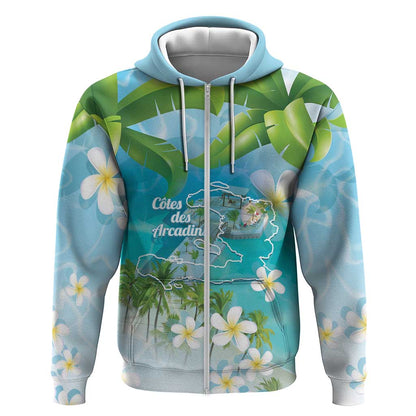 Afro Haiti Cotes des Arcadins Zip Hoodie Ayiti Map With Royal Palm Plumeria - African Pride