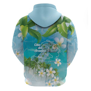 Afro Haiti Cotes des Arcadins Zip Hoodie Ayiti Map With Royal Palm Plumeria - African Pride