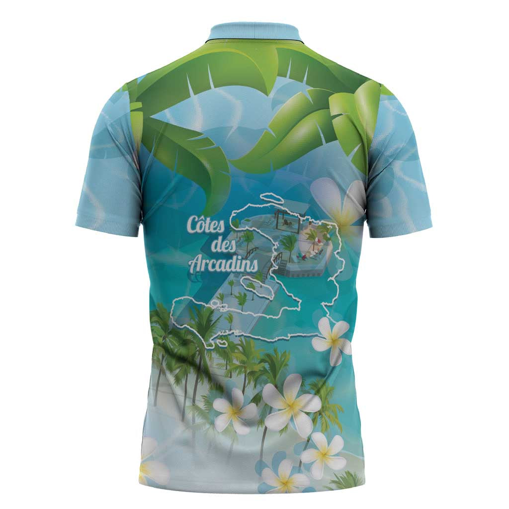 Afro Haiti Cotes des Arcadins Zipper Polo Shirt Ayiti Map With Royal Palm Plumeria - African Pride