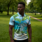 Afro Haiti Cotes des Arcadins Zipper Polo Shirt Ayiti Map With Royal Palm Plumeria - African Pride