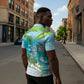 Afro Haiti Cotes des Arcadins Zipper Polo Shirt Ayiti Map With Royal Palm Plumeria - African Pride