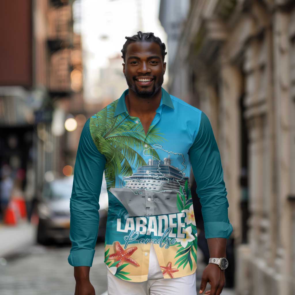 Afro Haiti Labadee Peninsula Long Sleeve Button Shirt Caribbean Cruise Tropical Vibes - African Pride