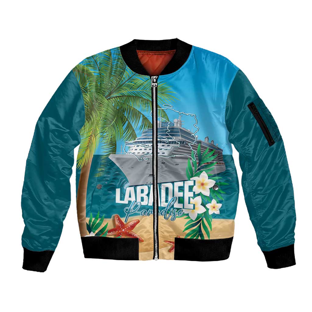 Afro Haiti Labadee Peninsula Sleeve Zip Bomber Jacket Caribbean Cruise Tropical Vibes - African Pride