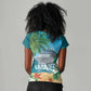 Afro Haiti Labadee Peninsula Women V-Neck T-Shirt Caribbean Cruise Tropical Vibes - African Pride
