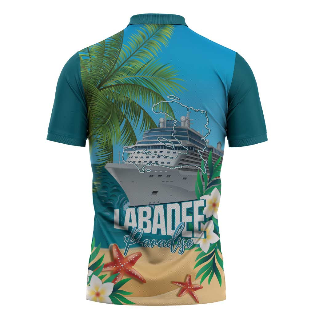 Afro Haiti Labadee Peninsula Zipper Polo Shirt Caribbean Cruise Tropical Vibes - African Pride