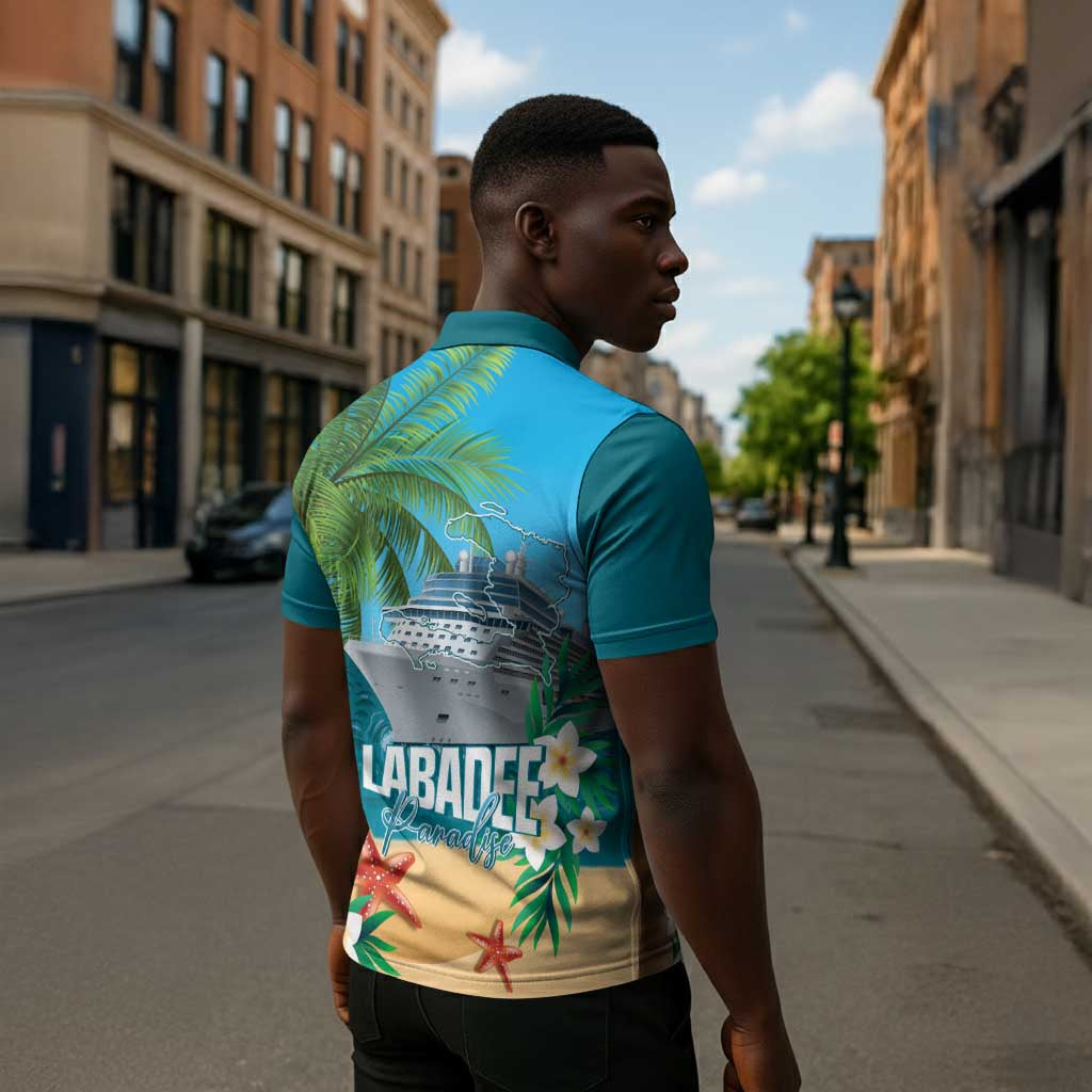 Afro Haiti Labadee Peninsula Zipper Polo Shirt Caribbean Cruise Tropical Vibes - African Pride