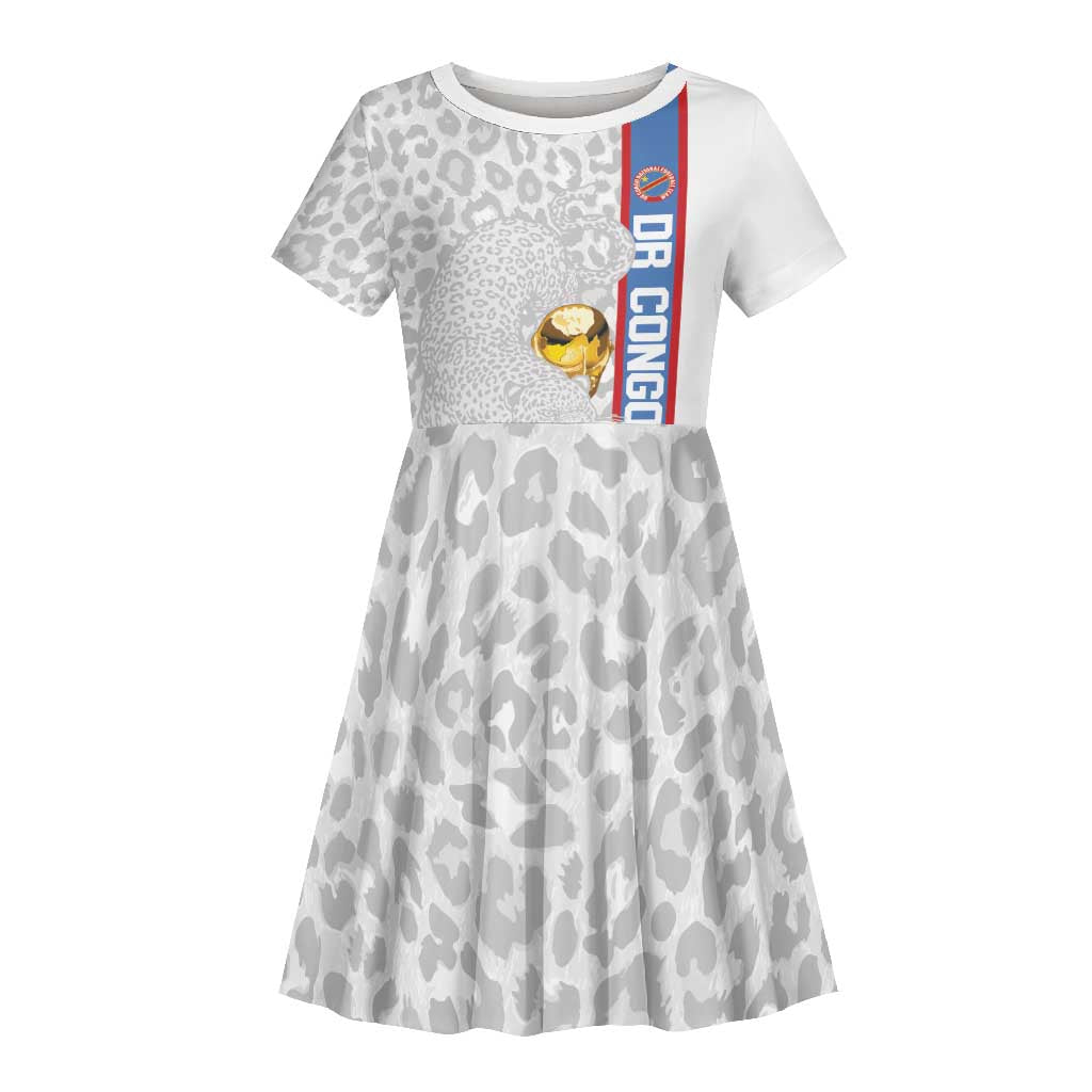 DR Congo Football Custom Kid Short Sleeve Dress Come On Leopards White Color