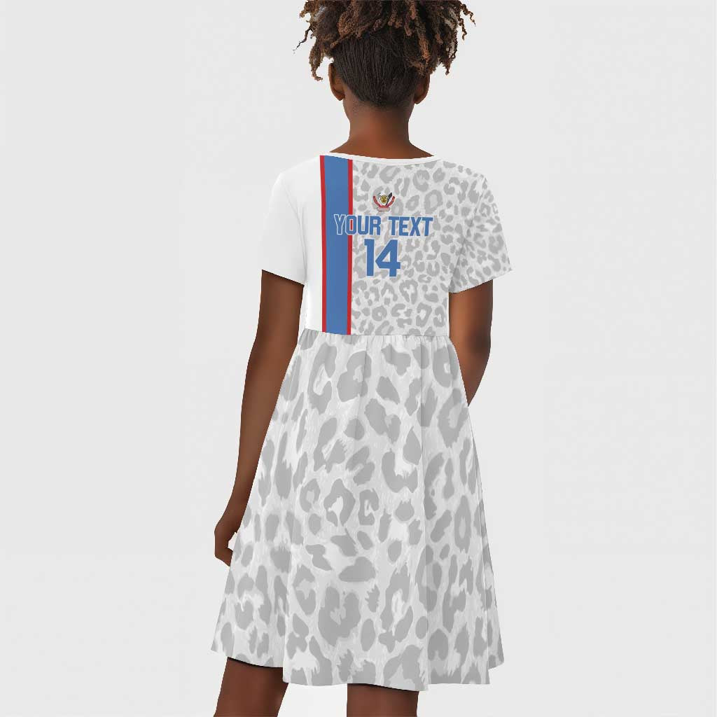 DR Congo Football Custom Kid Short Sleeve Dress Come On Leopards White Color