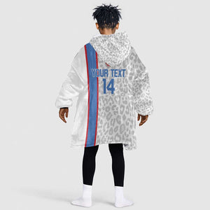 DR Congo Football Custom Kid Wearable Blanket Hoodie Come On Leopards White Color