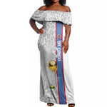 DR Congo Football Custom Off Shoulder Maxi Dress Come On Leopards White Color