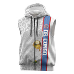 DR Congo Football Custom Sleeveless Zip Hoodie Come On Leopards White Color