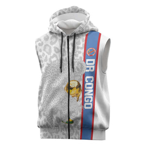DR Congo Football Custom Sleeveless Zip Hoodie Come On Leopards White Color