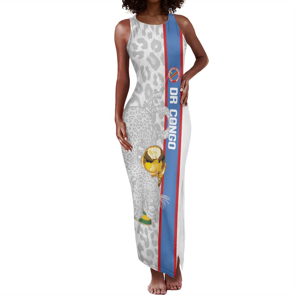 DR Congo Football Custom Tank Maxi Dress Come On Leopards White Color
