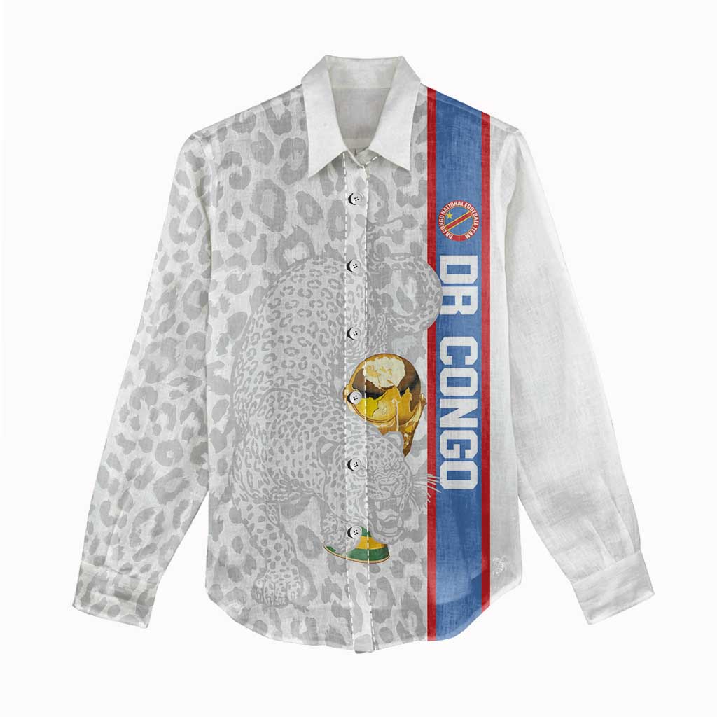 DR Congo Football Custom Women Casual Shirt Come On Leopards White Color
