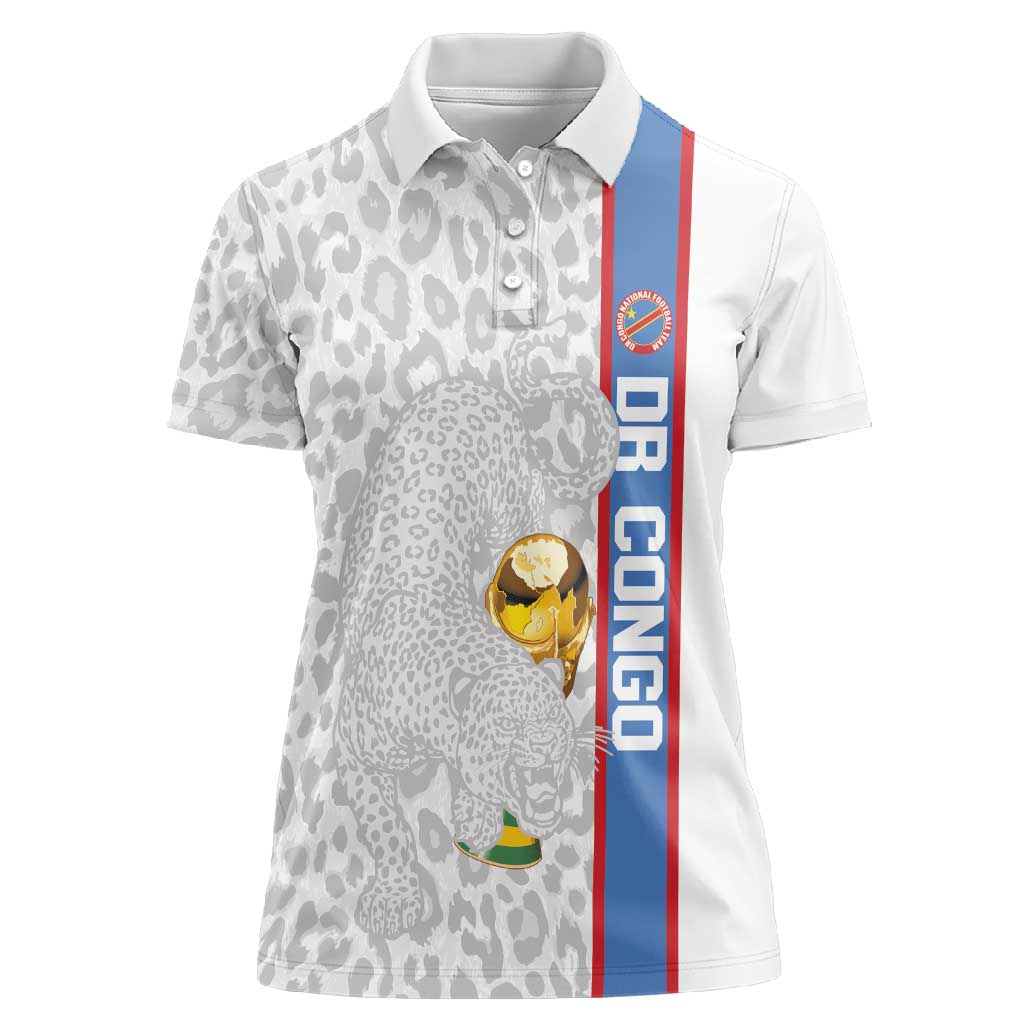 DR Congo Football Custom Women Polo Shirt Come On Leopards White Color