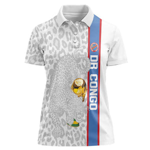 DR Congo Football Custom Women Polo Shirt Come On Leopards White Color