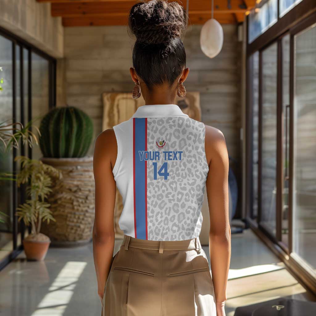 DR Congo Football Custom Women Sleeveless Polo Shirt Come On Leopards White Color