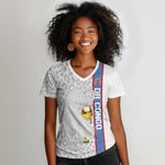 DR Congo Football Custom Women V-Neck T-Shirt Come On Leopards White Color