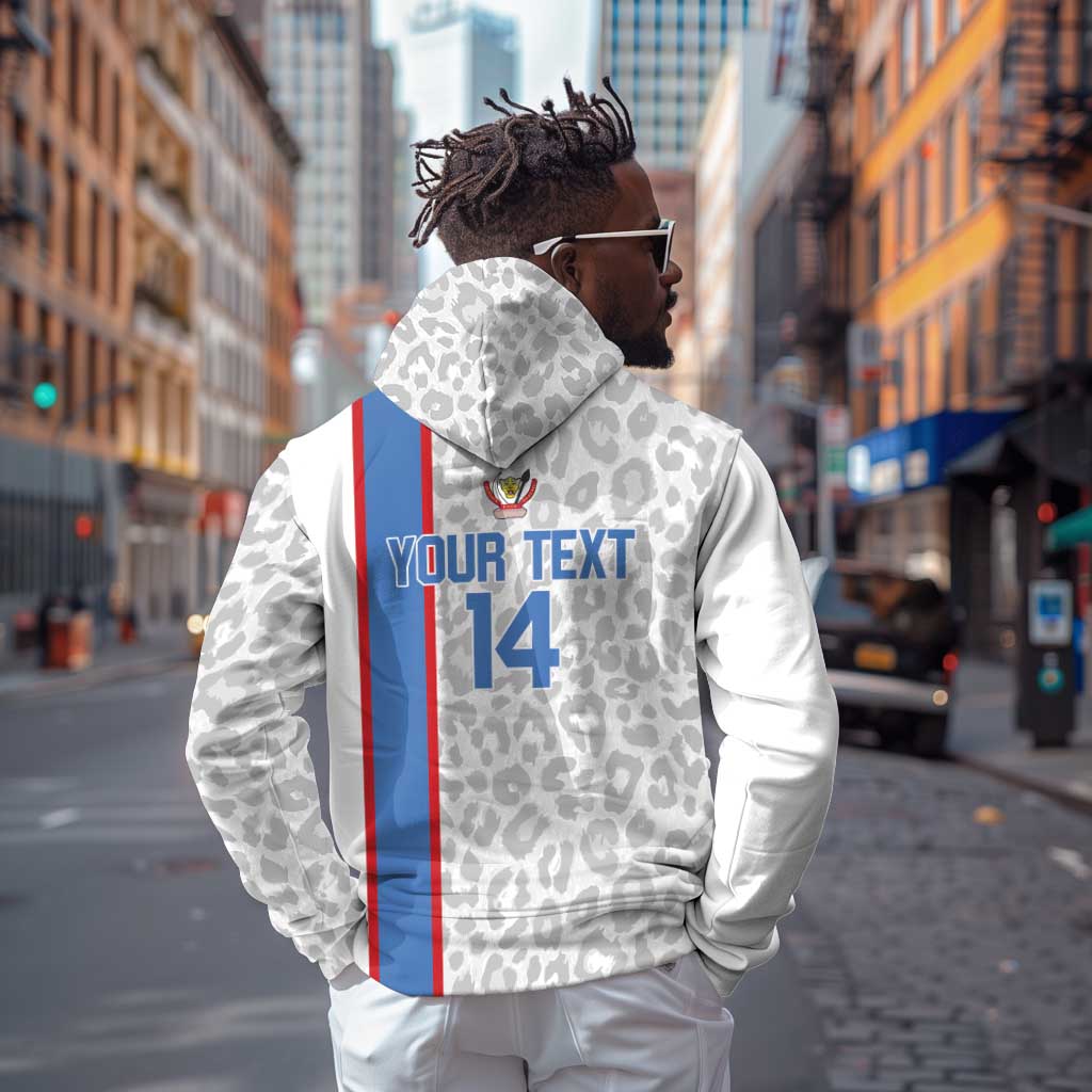 DR Congo Football Custom Zip Hoodie Come On Leopards White Color
