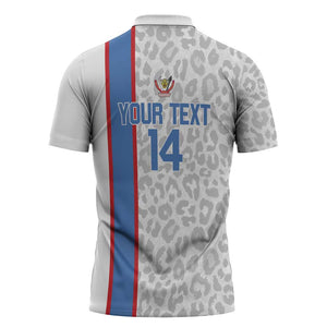 DR Congo Football Custom Zipper Polo Shirt Come On Leopards White Color