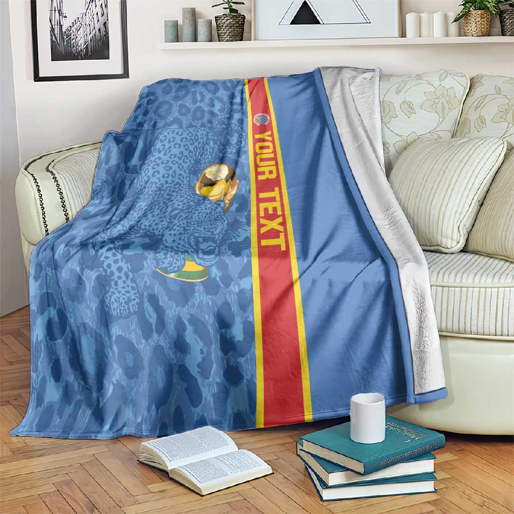 DR Congo Football Custom Blanket Come On Leopards Blue Color