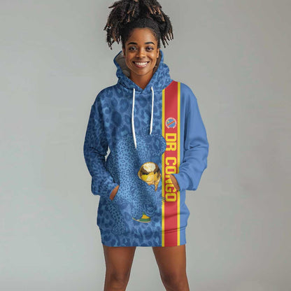 DR Congo Football Custom Hoodie Dress Come On Leopards Blue Color