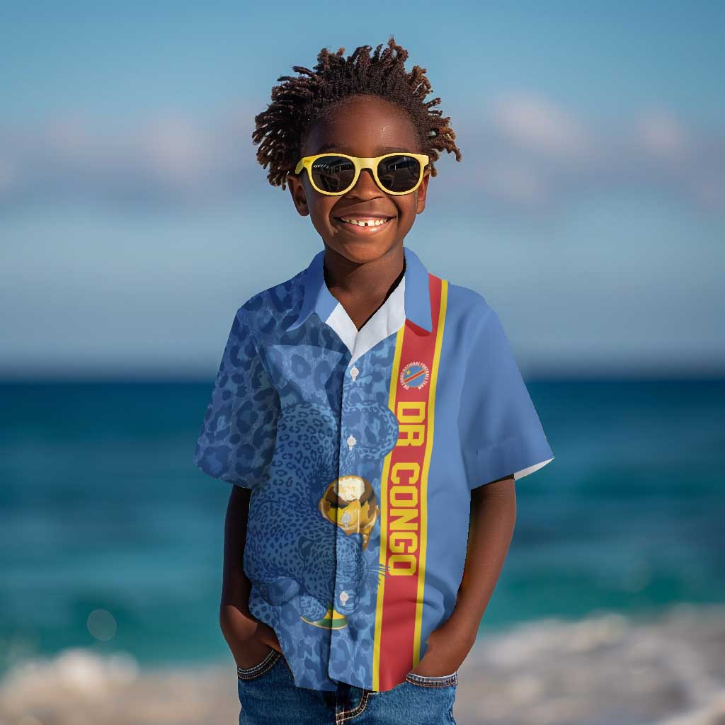 DR Congo Football Custom Kid Hawaiian Shirt Come On Leopards Blue Color