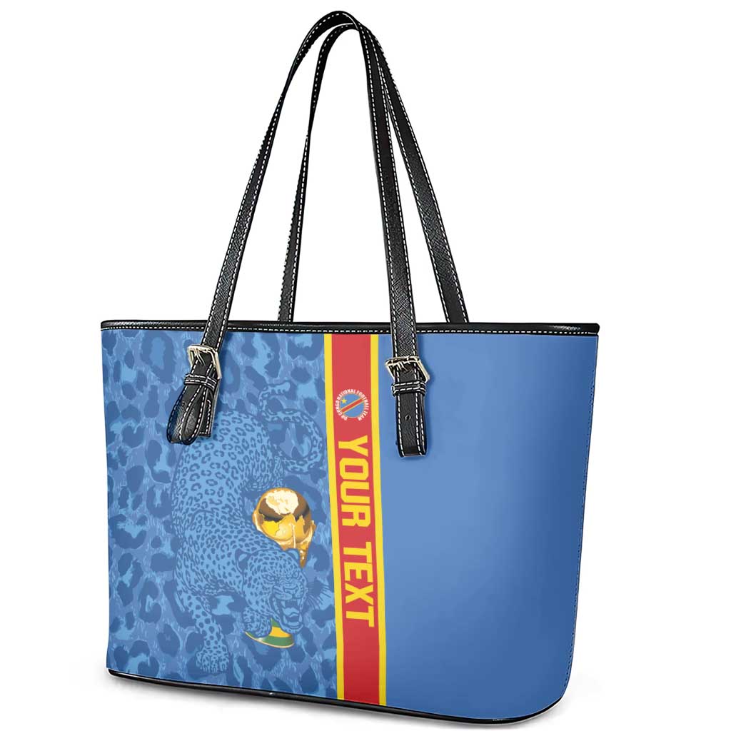 DR Congo Football Custom Leather Tote Bag Come On Leopards Blue Color