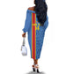 DR Congo Football Custom Off The Shoulder Long Sleeve Dress Come On Leopards Blue Color