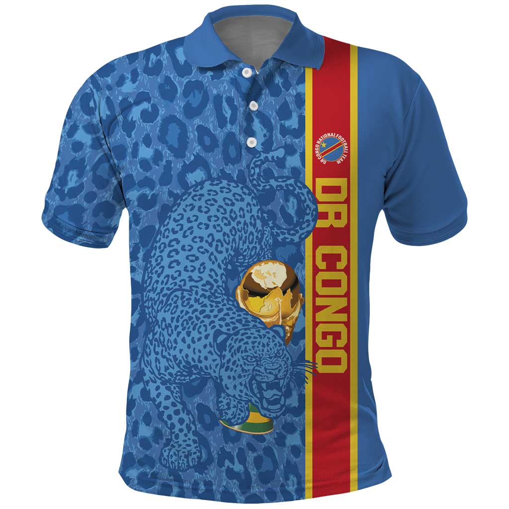 DR Congo Football Custom Polo Shirt Come On Leopards Blue Color
