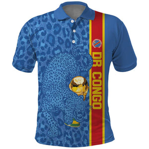 DR Congo Football Custom Polo Shirt Come On Leopards Blue Color